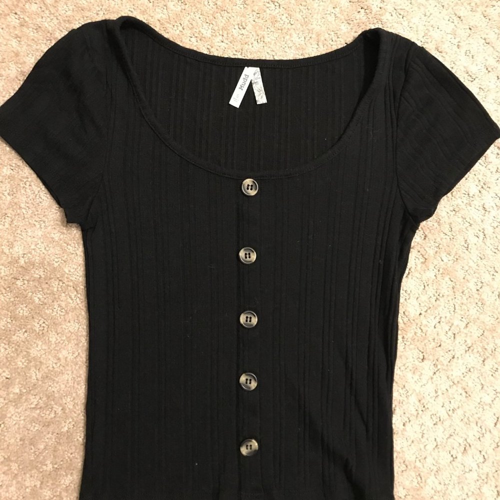 women's black button down shirt